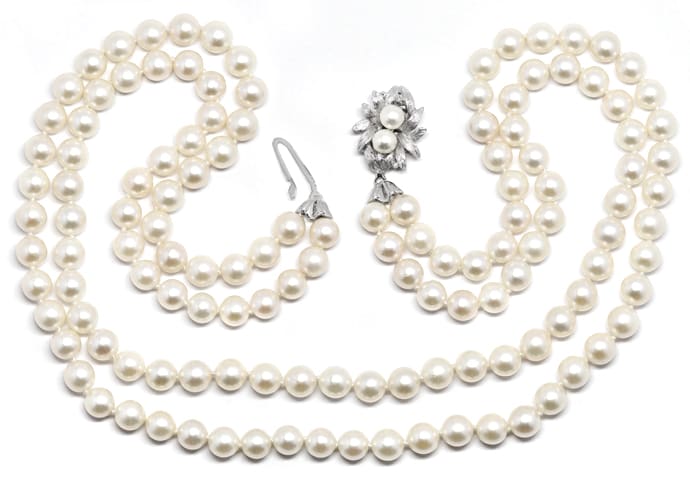 Foto 1 - Zweireihige Perlenkette Diamanten Weißgold, S5198
