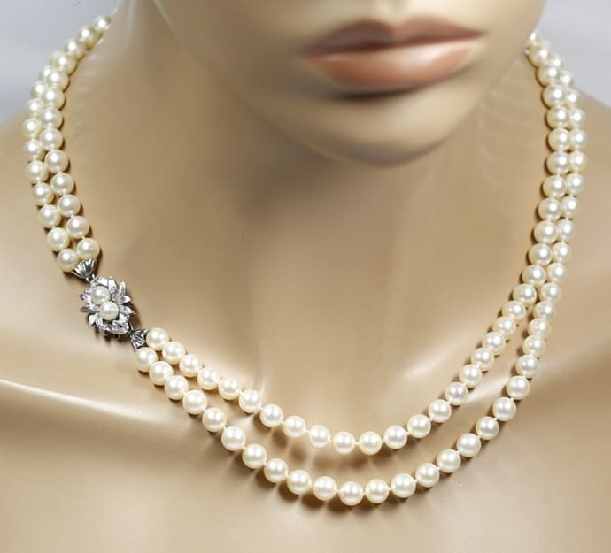 Foto 5 - Zweireihige Perlenkette Diamanten Weißgold, S5198